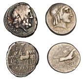 Roman Republican Coinage, Denarii (2), C. Censorinus, c. 88, head of Apollo right, rev. free horse galloping right,...