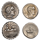 Roman Republican Coinage, Denarii (2), Q. Antonius Balbus, c. 83-2, laureate head of Jupiter, s c behind, l (?)...