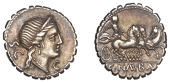 Roman Republican Coinage, C. Naevius Balbus, serrate Denarius, c. 79, diademed head of Venus right, s c behind, c...