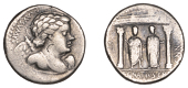 Roman Republican Coinage, Cn. Egnatius Cn.f. Cn.n Maxsumus, serrate Denarius, c. 75, bust of Cupid right with bow...