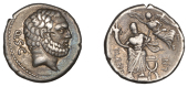 Roman Republican Coinage, Pub. Lentulus P.f. L.n. Spinther, Denarius, c. 74, bearded head of Hercules right, q s c...