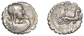 Roman Republican Coinage, Q. Creperius M.f. Rocus, serrate Denarius, c. 72, draped bust of Amphitrite right, octopus...