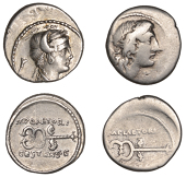 Roman Republican Coinage, M. Plaetorius M.f. Cestianus, Denarii (2), c. 69, male head right, [caduceus behind], rev....