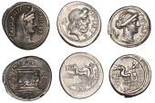 Roman Republican Coinage, Denarii (3), L. Aemilius Lepidus Paullus with L. Scribonius Libo, c. 62, veiled and...