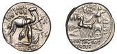 Roman Republican Coinage, M. Aemilius Scaurus and Pub. Plautius Hypsaeus, Denarius, c. 58, Nabatean king Aretas...
