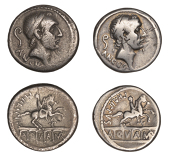 Roman Republican Coinage, L. Marcius Philippus, Denarii (2), c. 57-56, diademed head of Ancus Marcius right, lituus...