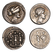 Roman Republican Coinage, Denarii (2), C. Servilius C.f., c. 57, head of Flora right, wearing wreath of flowers,...