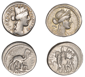 Roman Republican Coinage, Denarii (2), P. Licinius Crassus M.f., c. 55, laureate, diademed and draped bust of Venus...