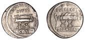 Roman Republican Coinage, Q. Pompeius Rufus, Denarius, c. 54, curule chair between arrow and laurel branch q pompei...