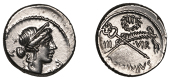 Roman Republican Coinage, Q. Sicinius, Denarius, 49, diademed head of Fortune right, fo[rt] before, [p] r behind,...