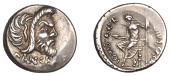 Roman Republican Coinage, C. Vibius C.f. C.n. Pansa Caetronianus, Denarius, 48, mask of bearded Pan right, pansa...