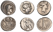 Roman Republican Coinage, Denarii (3), C. Vibius C.f. C.n. Pansa Caetronianus (2), 48, head of young Bacchus right,...