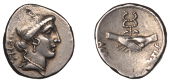 Roman Republican Coinage, Albinus Bruti f., Denarius, 48, head of Pietas right, [p]ietas behind, rev. two hands...