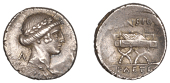 Roman Republican Coinage, C. Considius Paetus, Denarius, 46, laureate head of Apollo right, a behind, rev. wreath on...