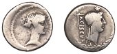 Roman Republican Coinage, L. Valerius Acisculus, Denarius, 45, head of Apollo right, wearing taenia, star above,...