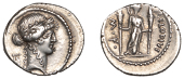 Roman Republican Coinage, P. Clodius M.f. Turrinus, Denarius, 42, laureate head of Apollo right, lyre behind, rev....