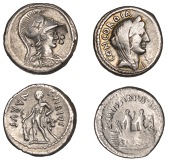 Roman Republican Coinage, Denarii (2), M. Mussidius Longus, 42, diademed and veiled bust of Concord right, concordia...