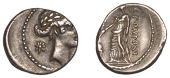 Roman Republican Coinage, Q. Pomponius Musa, Denarius, 66, laureate head of Apollo right; star behind, rev. Urania,...