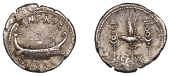 Roman Imperatorial Coinage, Mark Antony, Denarius, 32-31, praetorian galley right, ant avg iii vir  r p c, rev....