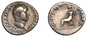 Roman Imperial Coinage, Vitellius, Denarius, April-December 69, laureate head right, rev. Concordia, draped, seated...