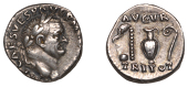 Roman Imperial Coinage, Vespasian, Denarius, 72-3, laureate head right, rev. simpulum, aspergillum, guttus and...