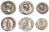 Roman Imperial Coinage, Denarii (2), Trajan, 103-111, laureate bust right, rev. Spes walking left, holding flower...
