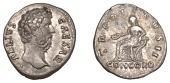 Roman Imperial Coinage, Aelius (as Caesar), Denarius, 137, bare-headed bust right, rev. Concordia seated left on...