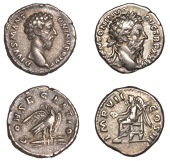 Roman Imperial Coinage, Denarii (2), Marcus Aurelius, 174-5, laureate head right, rev. Victory seated left holding...