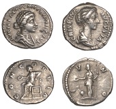 Roman Imperial Coinage, Denarii (2), Lucilla, c. 164, draped bust right, rev. Concordia seated left, holding patera...