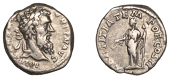 Roman Imperial Coinage, Pertinax, Denarius, 193, laureate head right, rev. Laetitia standing left, holding wreath...