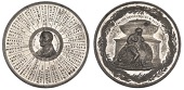 Obsequies for the Duke of Wellington, 1852, a white metal medal by T. Ottley, bust three-quarters left within...