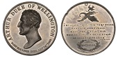 Death of the Duke of Wellington, 1852, a white metal medal by Pope & Co., bare head left, rev. quote from...