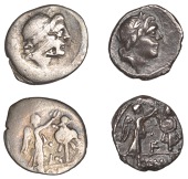 Roman Republican Coinage, Anonymous, Quinarii (2), c. 81, laureate head of Apollo right, rev. Victory standing right...