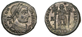 Roman Imperial Coinage, Vetranio, Maiorina, Siscia, 350, diademed, draped and cuirassed bust right, a behind, rev....
