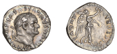 Divus Vespasian, Quinarius, 80-1, divvs avgvstvs vespasianvs, laureate head right, rev. victoria avgvst, Victory...