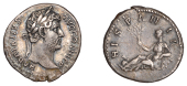 Hadrian, Denarius, 130-3, laureate head right, rev. Hispania reclining left on rocks, holding branch, rabbit by...
