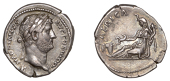 Hadrian, Denarius, 130-3, laureate bust right, drapery on far shoulder, rev. Africa reclining left, holding scorpion...