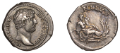 Hadrian, Denarius, 130-3, bare-headed bust right, rev. Nilus reclining right holding reed and cornucopia, crocodile...
