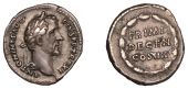 Antoninus Pius, Denarius, 147-8, laureate head right, rev. primi decen cos iiii in three lines within wreath,...