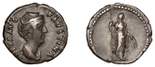 Diva Faustina Senior, Denarius, 146-61, draped bust right, hair bound up in pearls, rev. Ceres standing left,...
