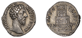Divus Marcus Aurelius, Denarius, after 180, bare head right, rev. consecratio, crematorium of four tiers, surmounted...