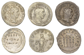 Philip I, Antoniniani (3), 244-7, rev. Laetitia standing left, holding wreath and rudder, 4.49g/12h (RIC 36; RSC...