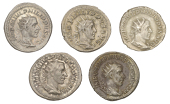 Philip I, Antoniniani (5), 244-5, rev. victoria avg, Victory advancing right, 4.56g/12h (RIC 49b; RSC 227); 244-5,...