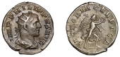 Philip I, Antoninianus, 247, radiate and draped bust right, rev. victoriae carpica, Victory advancing right, holding...