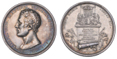 British Army Enters Madrid, 1812, a silver medal by T. Wyon Sr and P. Wyon, bare head left, rev. three shields...