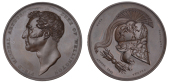 Wellington Laudatory Medal, 1841, a copper medal by B. Pistrucci, bare head left, rev. Corinthian helmet, edge named...