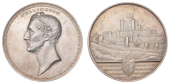 Lord Warden of the Cinque Ports, 1839, a silver medal by B. Wyon, bare head left, rev. view of Dover Castle, edge...