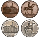 Erection of the Wellington Equestrian Statue, 1844, copper and white metal medals by Allen & Moore, view of the New...