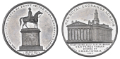 Erection of the Wellington Equestrian Statue, 1844, a white metal medal by J. Davis, view of the New Royal Exchange,...