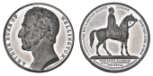 Erection of the Wellington Equestrian Statue, 1844, a white metal medal by Allen & Moore, bare head left, rev....